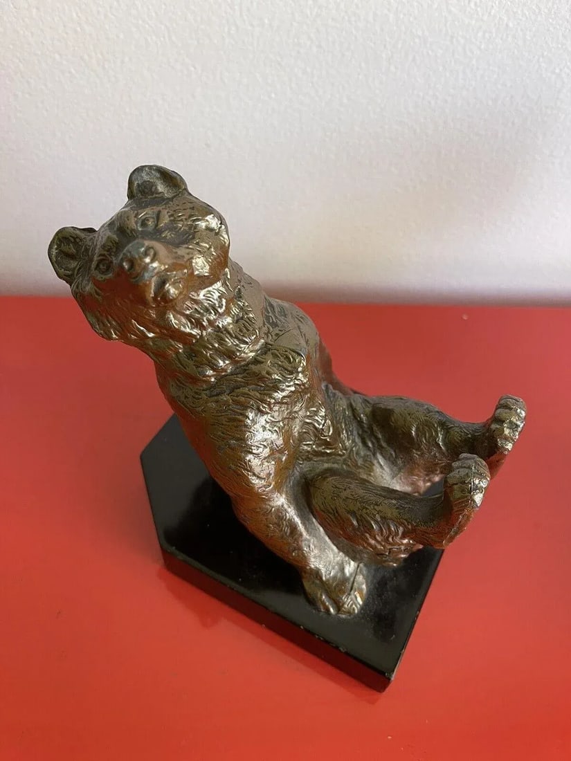 Vintage 1940s Art Deco Frolicking Bear Bookends in the Style of Louis Albert Carvin - a Pair - 6