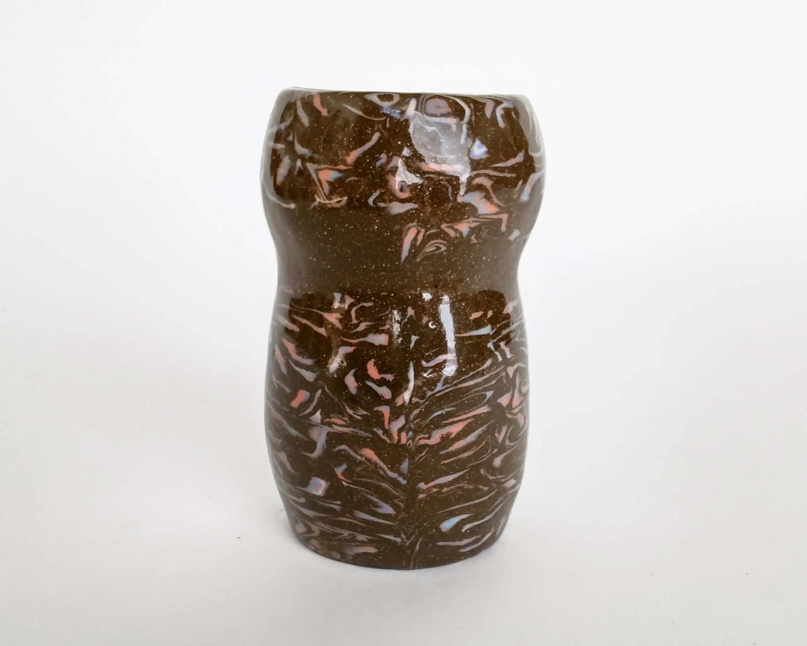 Nerikomi Sandy Brown With Rainbow Squiggles Ceramic Vase by Fizzy Ceramics - 2