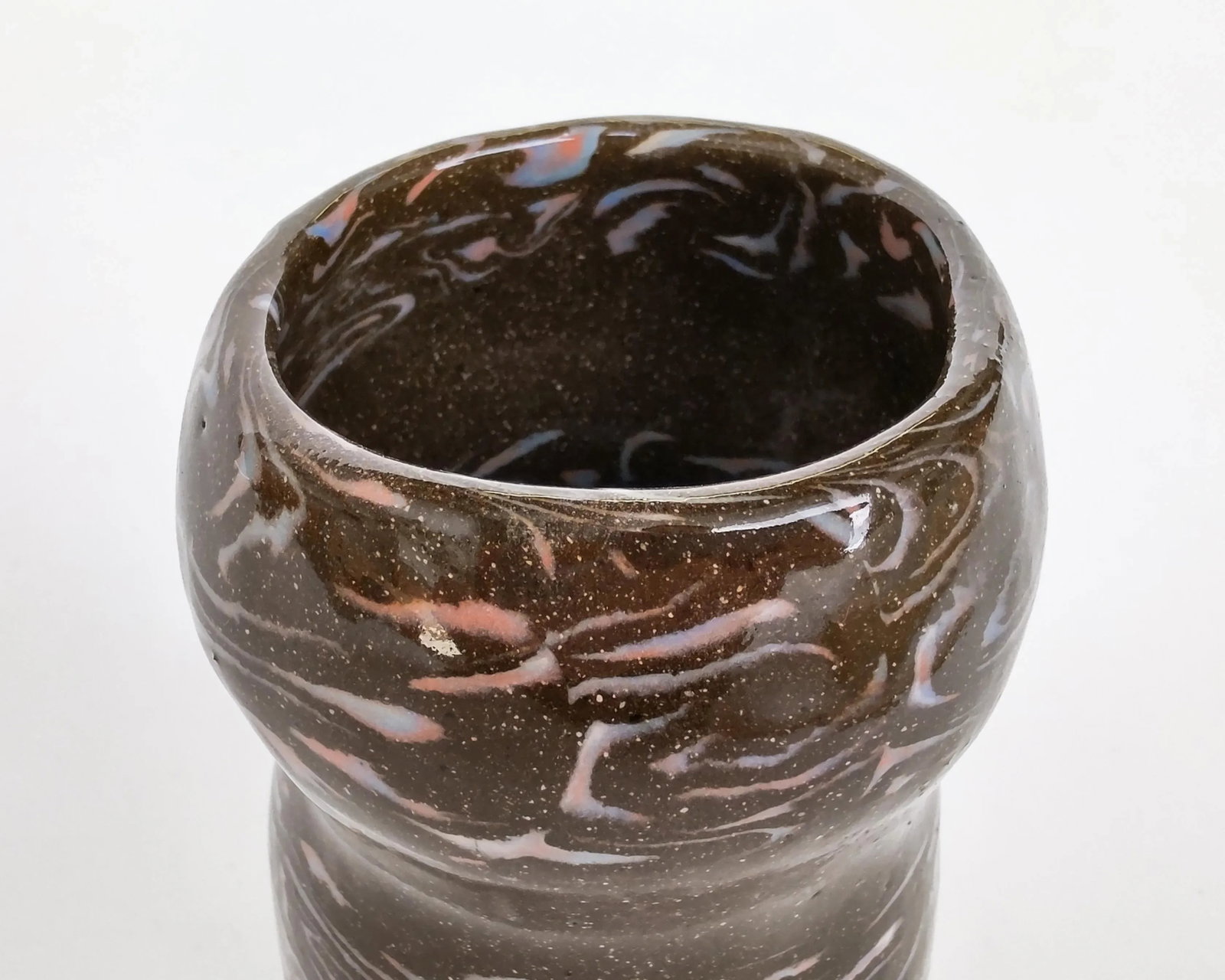 Nerikomi Sandy Brown With Rainbow Squiggles Ceramic Vase by Fizzy Ceramics - 4