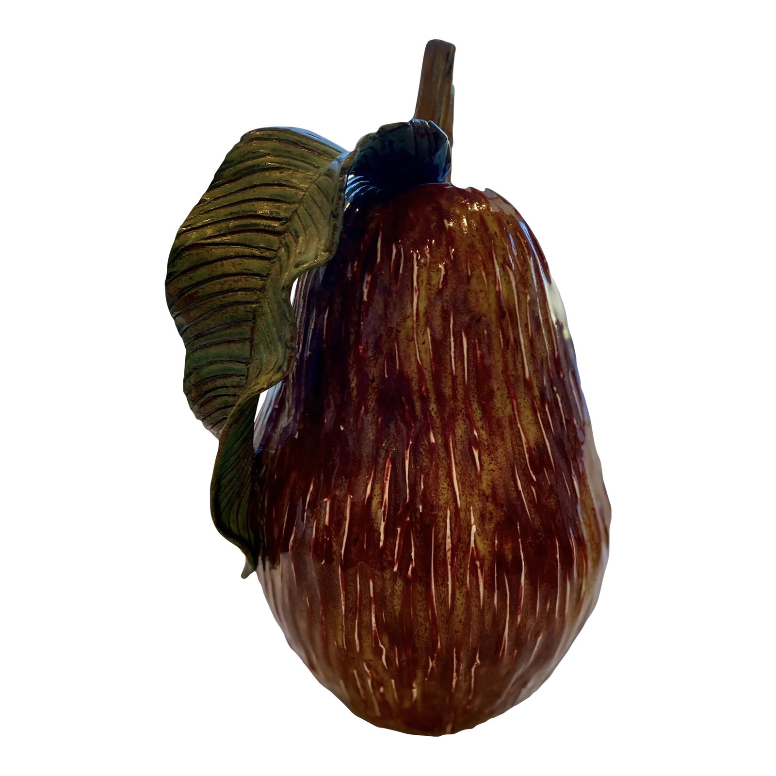 Vintage Ceramic Art Pottery Fruit Pear: Beautiful vintage pear pottery. The artist carved and glazed with the perfect color to capture the realness to the fruit. The mixture of glazes shows off the speckles of pears thats makes is more real