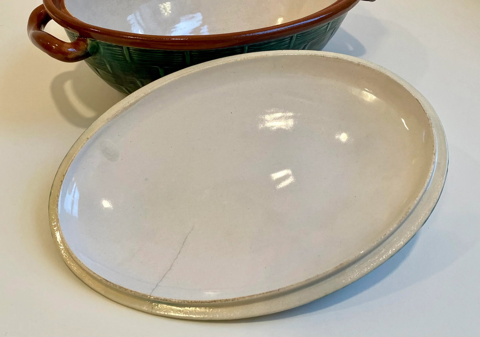 1930s Tellurite Belgium Decorative Basket Lidded Casserole - 12