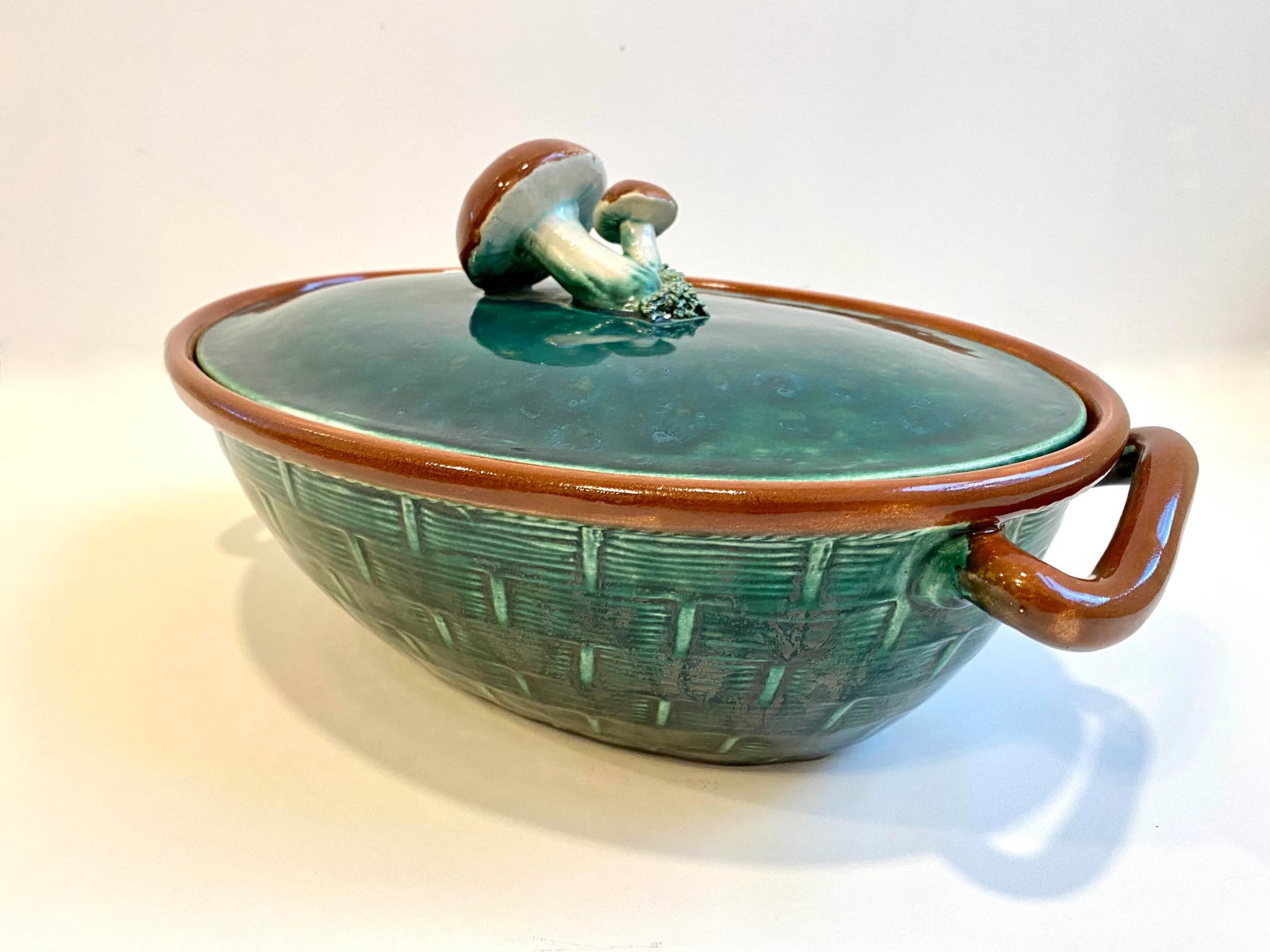 1930s Tellurite Belgium Decorative Basket Lidded Casserole - 2