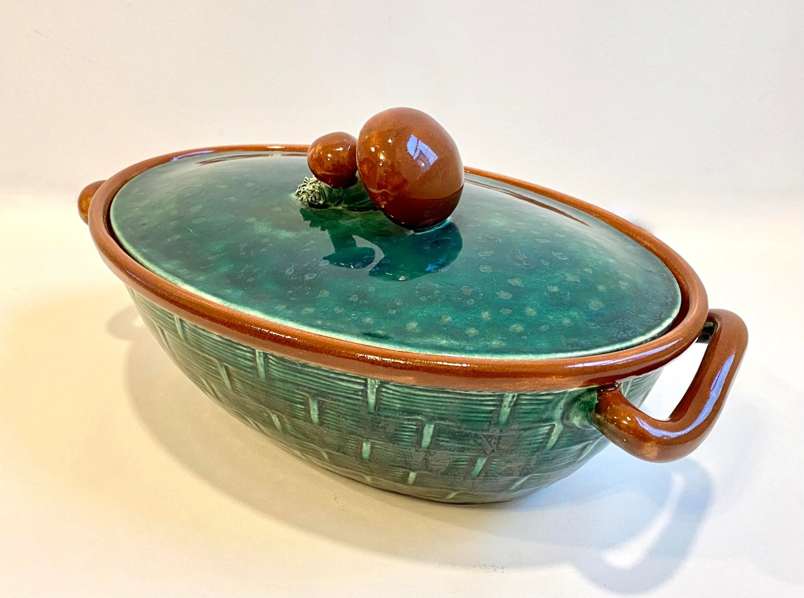 1930s Tellurite Belgium Decorative Basket Lidded Casserole - 5