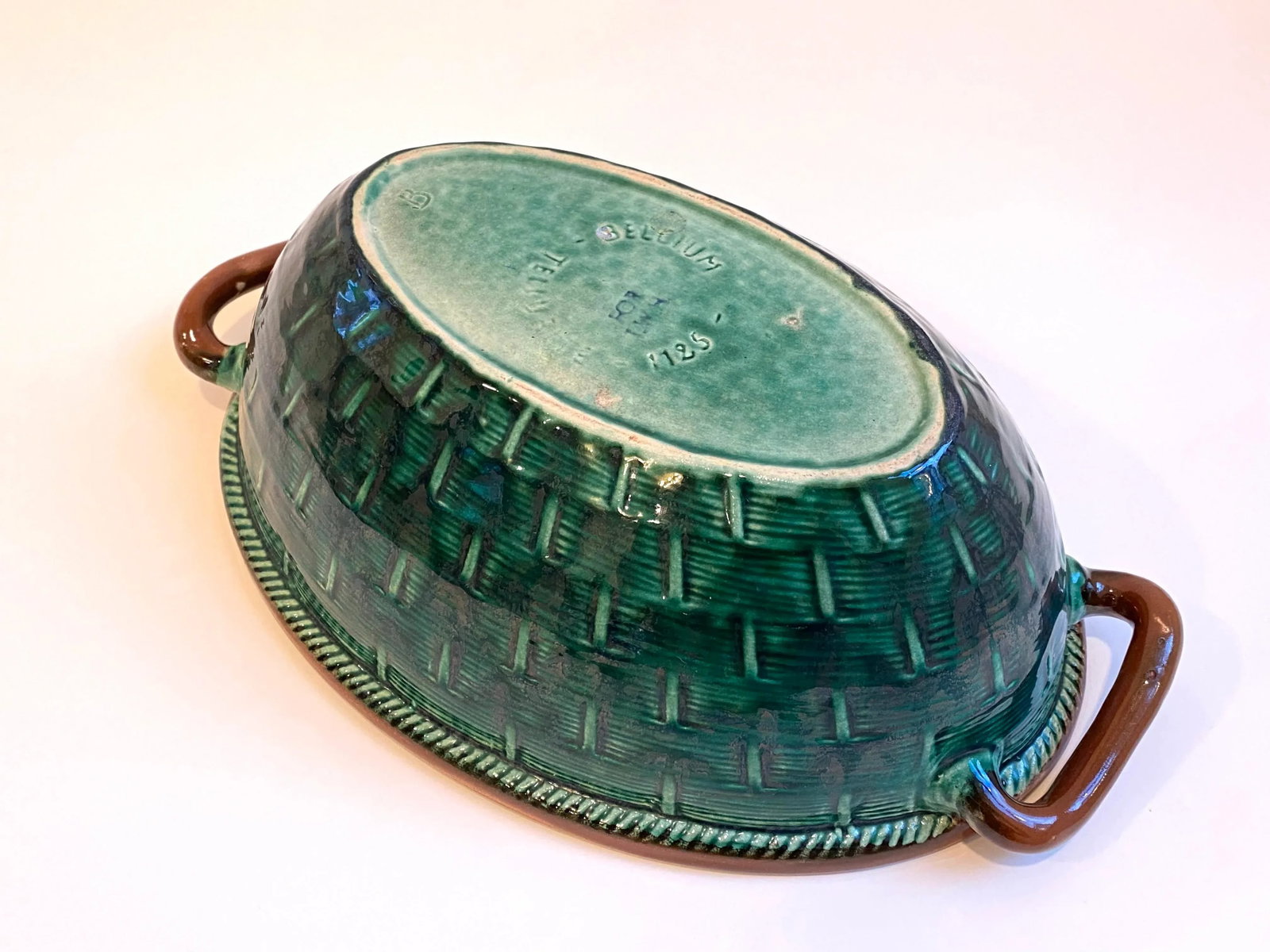 1930s Tellurite Belgium Decorative Basket Lidded Casserole - 9