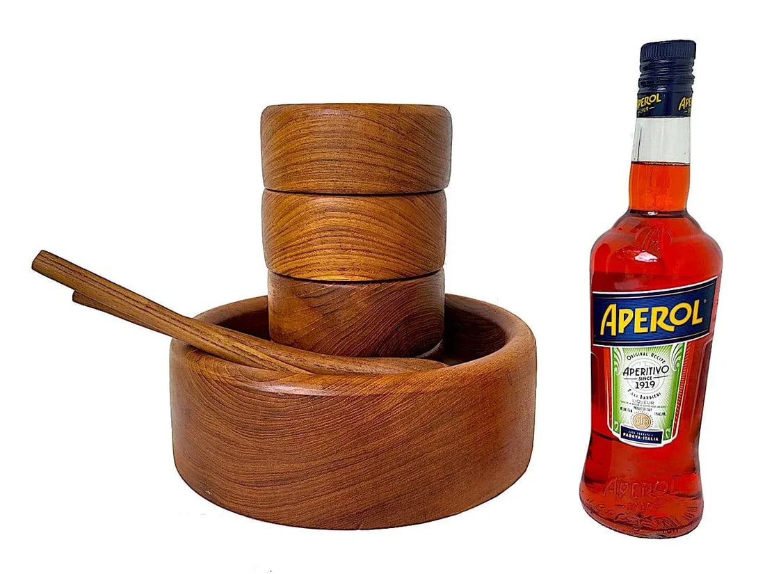1970s Teak Wood Salad Bowls and Serving Utensils, Set of 7 - 6