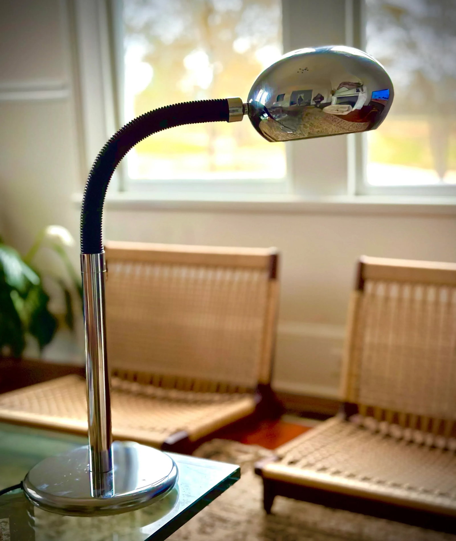 French Mid-Century Chrome and Adjustable Plastic Arm Desk Lamp - 2