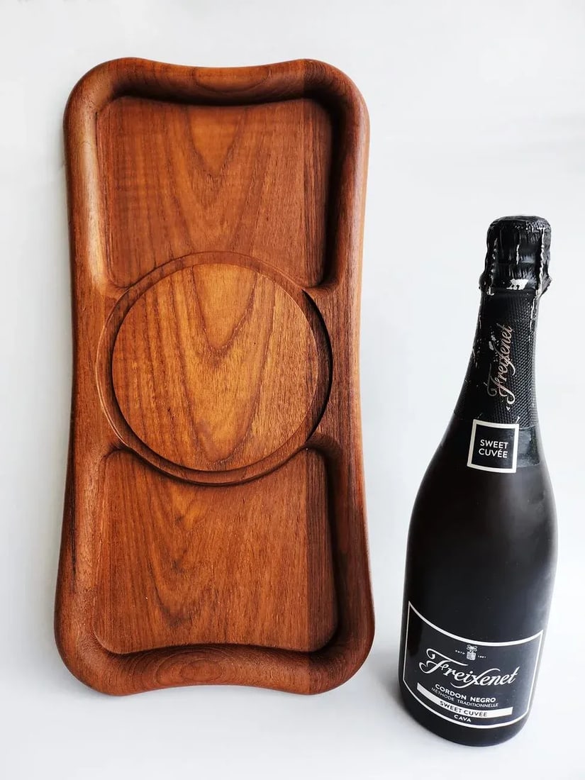 1970s Teak Wood Bone Shaped Cheese Board With Glass Cloche, 2 Pieces - 7
