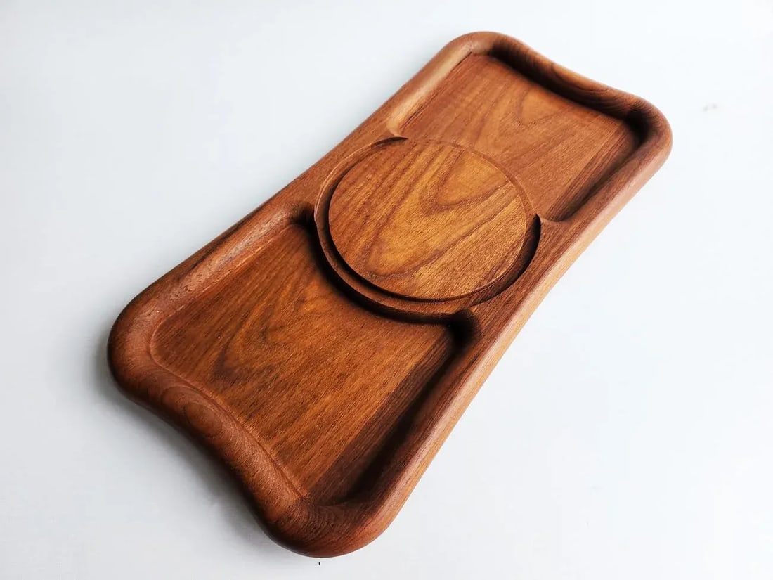 1970s Teak Wood Bone Shaped Cheese Board With Glass Cloche, 2 Pieces - 8