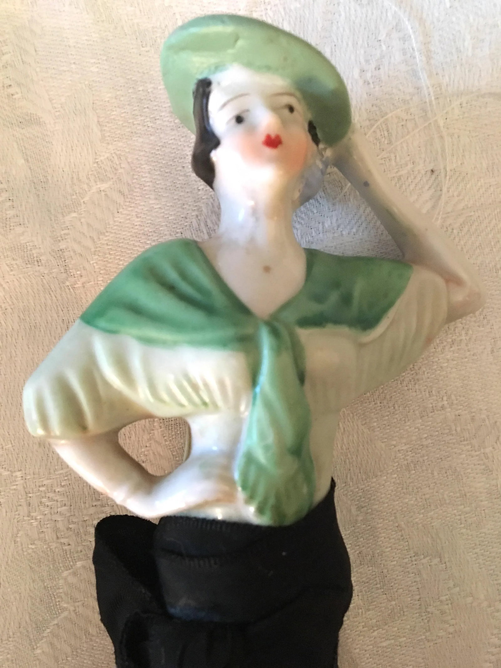 1920s Art Deco German Half Doll Ceramic and Straw Brush - 2