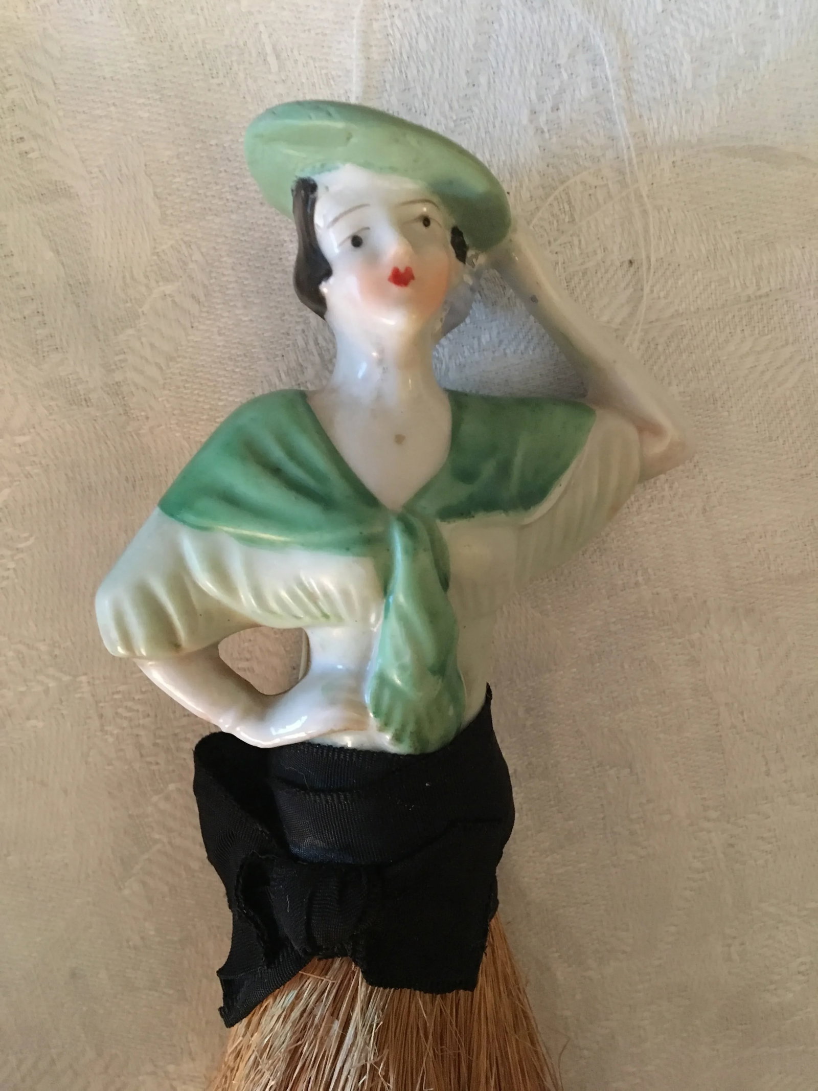 1920s Art Deco German Half Doll Ceramic and Straw Brush - 3
