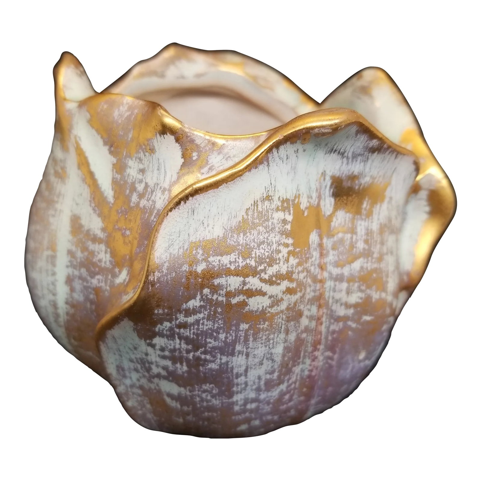 Vintage Gold and Aqua Blue Stangl Vase. Tulip/Cabbage Shape: Vintage Gold and Aqua Blue Stangl Vase. Tulip/Cabbage Shape... Condition: Alterations: Original Condition Unaltered Imperfections: Some Imperfections Condition Notes: Age,vintage; slight skim Origin: