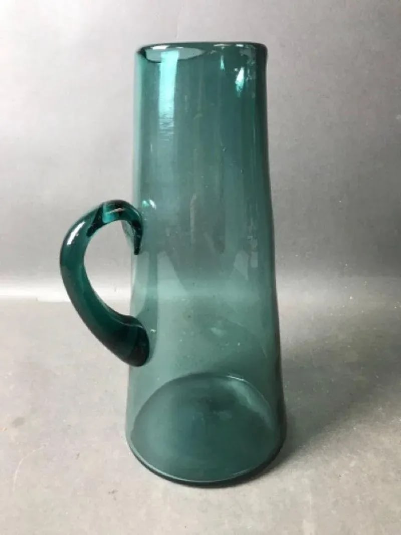 Mid 20th Century Teal Blue Handblown Glass Pitcher - 2