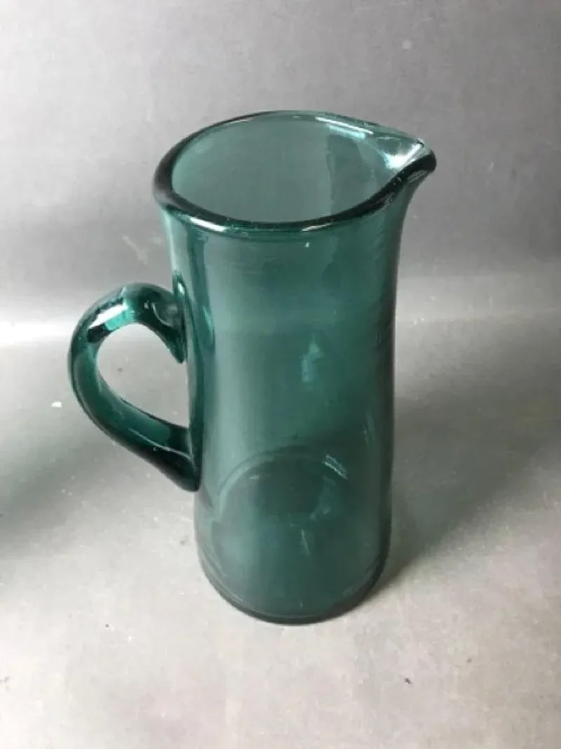 Mid 20th Century Teal Blue Handblown Glass Pitcher - 4