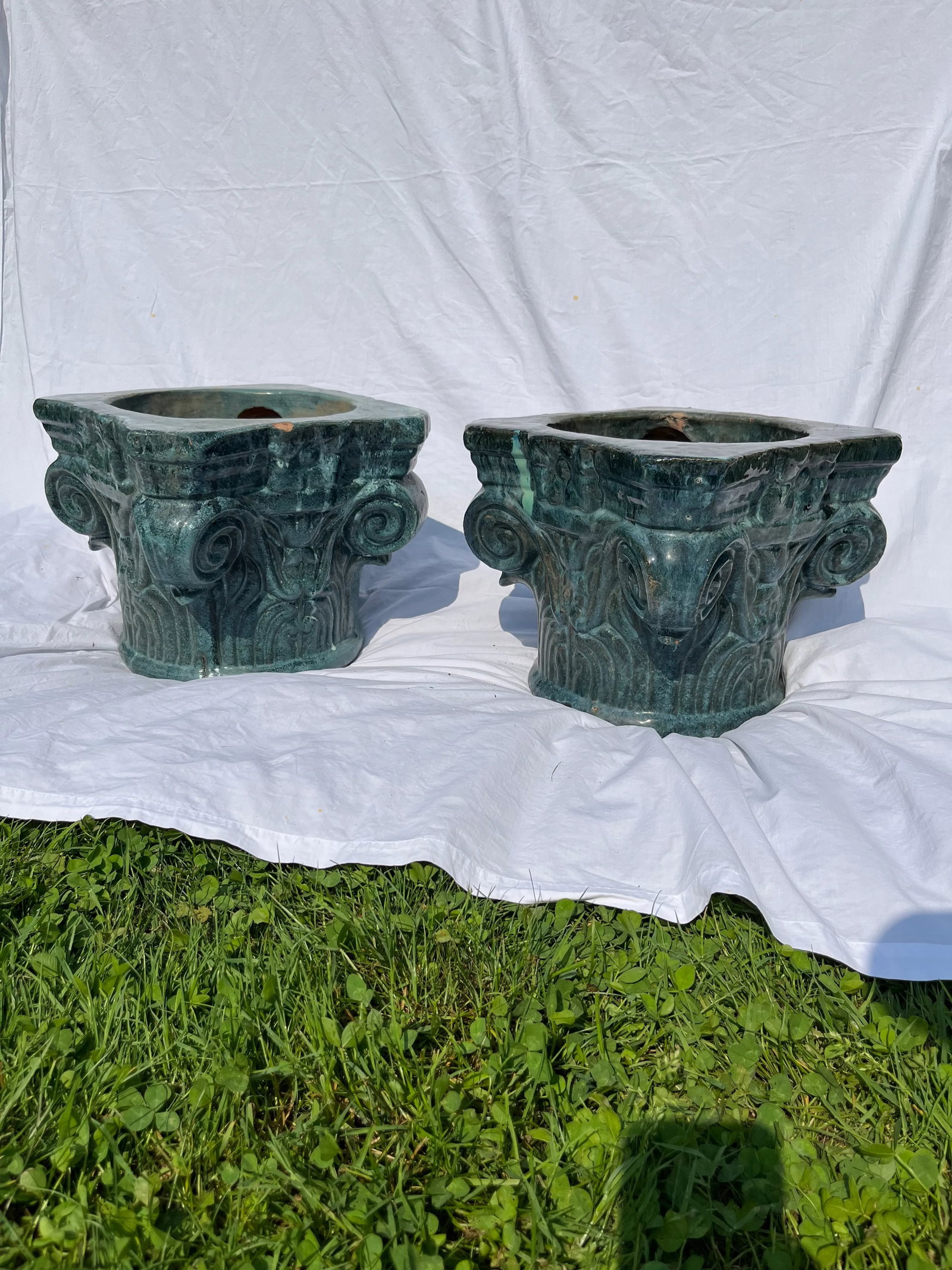 Terracotta Column Capital Planters a Pair - 10