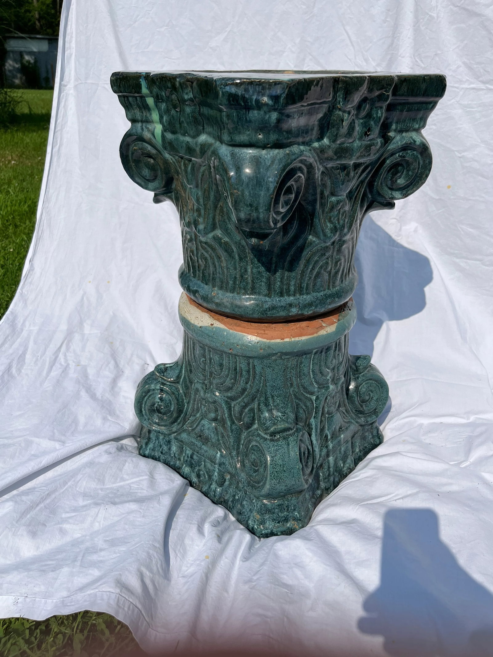 Terracotta Column Capital Planters a Pair - 4