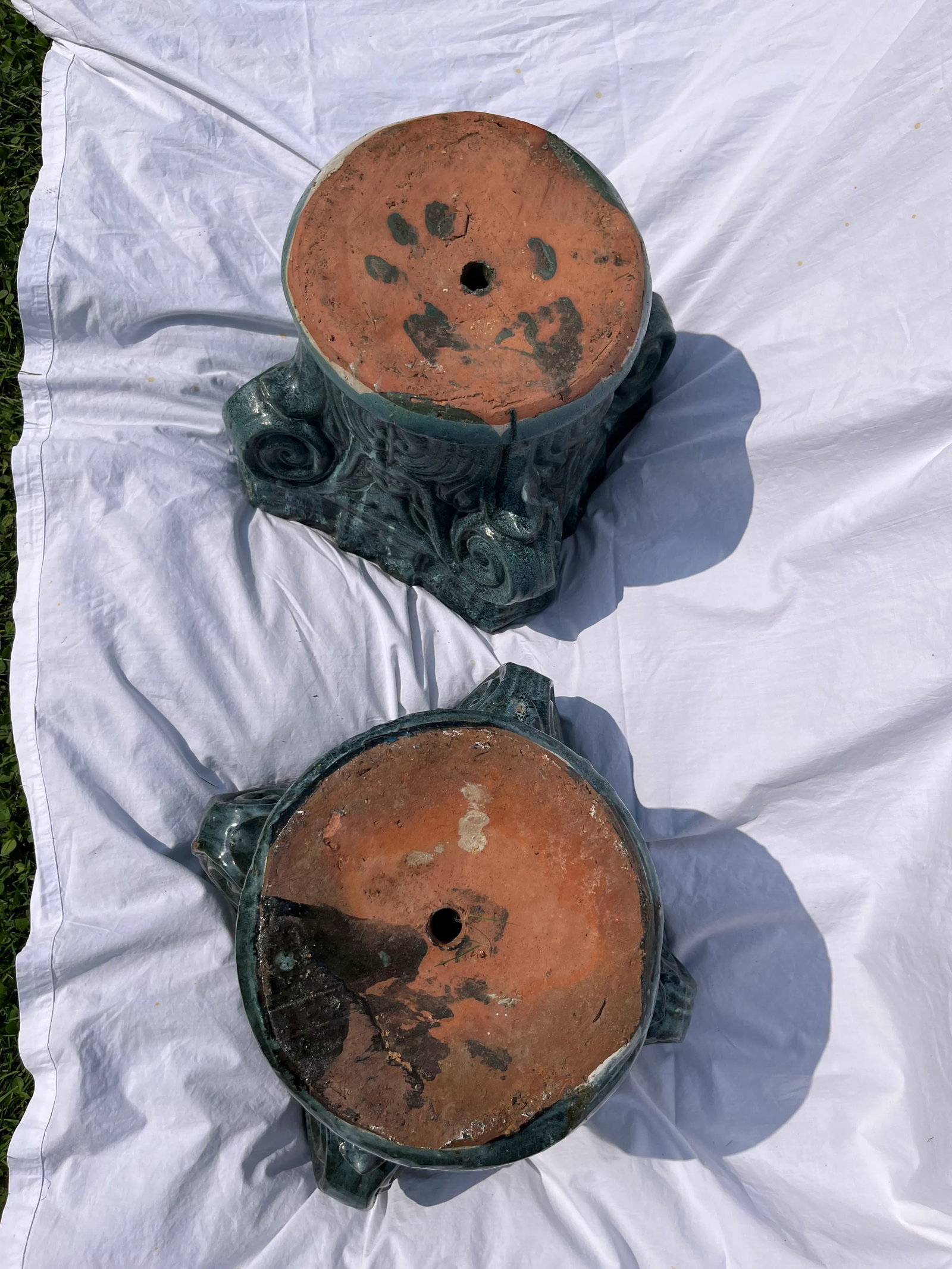 Terracotta Column Capital Planters a Pair - 5