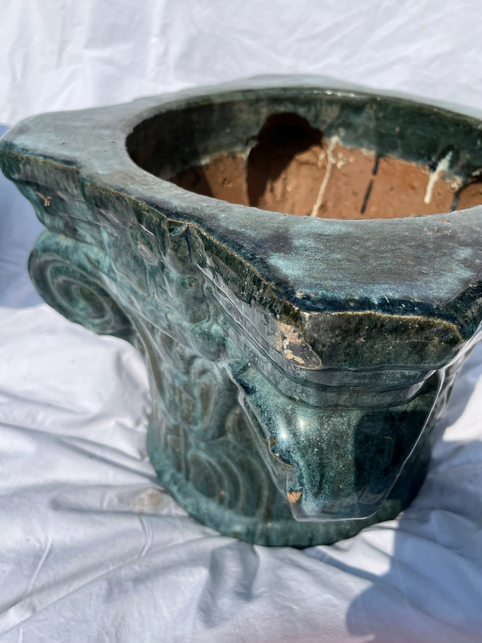 Terracotta Column Capital Planters a Pair - 6