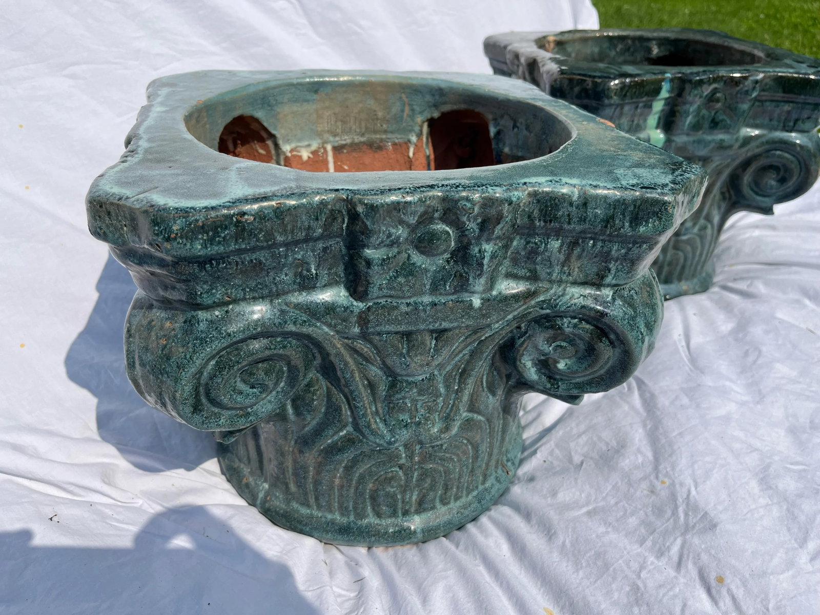 Terracotta Column Capital Planters a Pair - 8