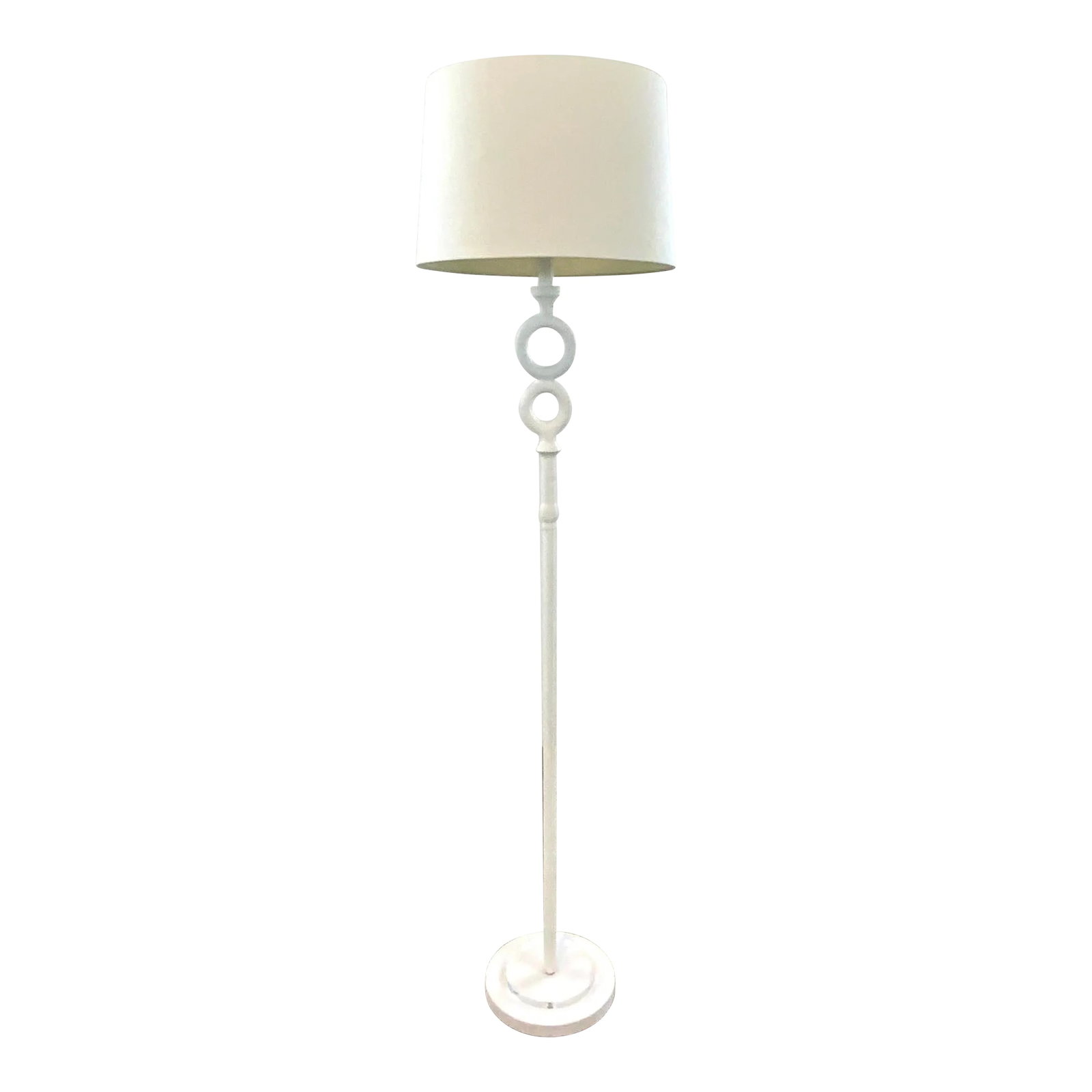 Modern White Hammered Metal Two Ring Floor Lamp: Stylish Modern White Hammered Metal Two Ring Floor Lamp, showroom floor sample Condition: Imperfections: Some Imperfections Condition Notes: Showroom floor sample, not brand new from a box but never u