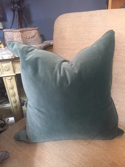 Green/Blue Silk Leathered Damask Pillows - a Pair - 2