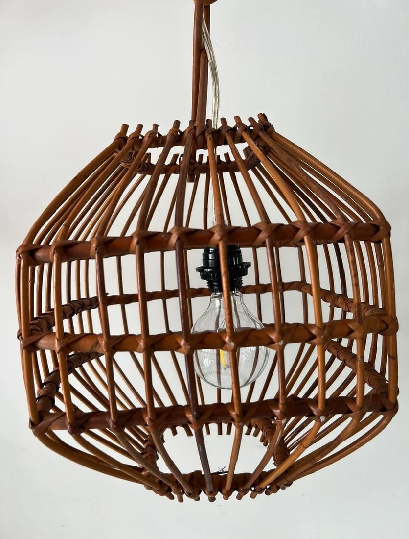 Vintage Mid Century Italian Bamboo Pendant Ceiling Light - 11