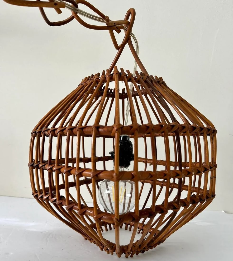 Vintage Mid Century Italian Bamboo Pendant Ceiling Light - 12