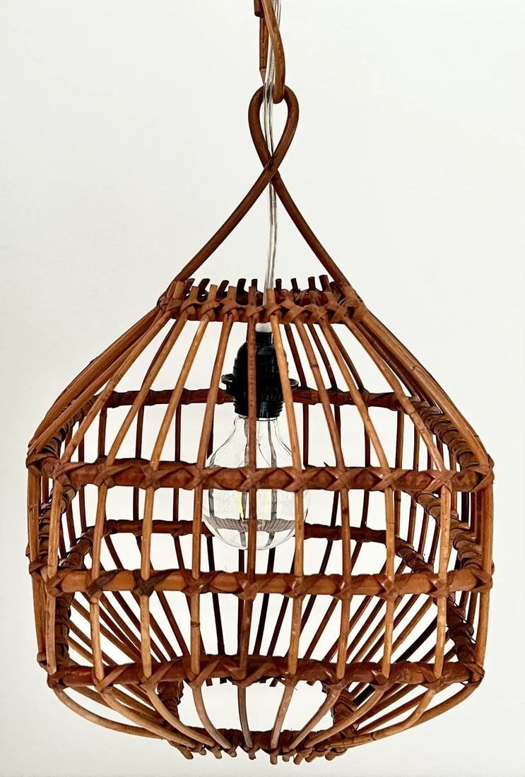 Vintage Mid Century Italian Bamboo Pendant Ceiling Light - 2