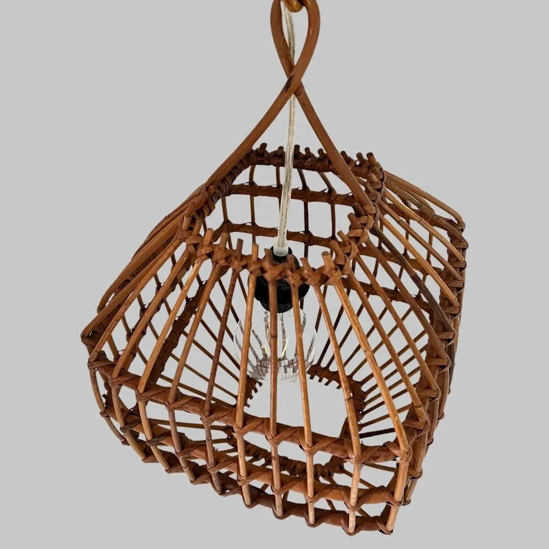 Vintage Mid Century Italian Bamboo Pendant Ceiling Light - 3