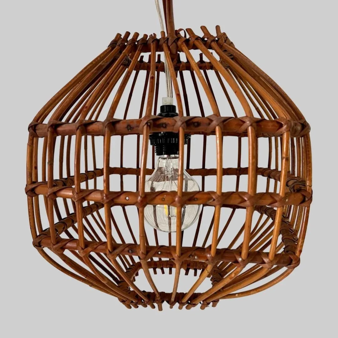 Vintage Mid Century Italian Bamboo Pendant Ceiling Light - 7