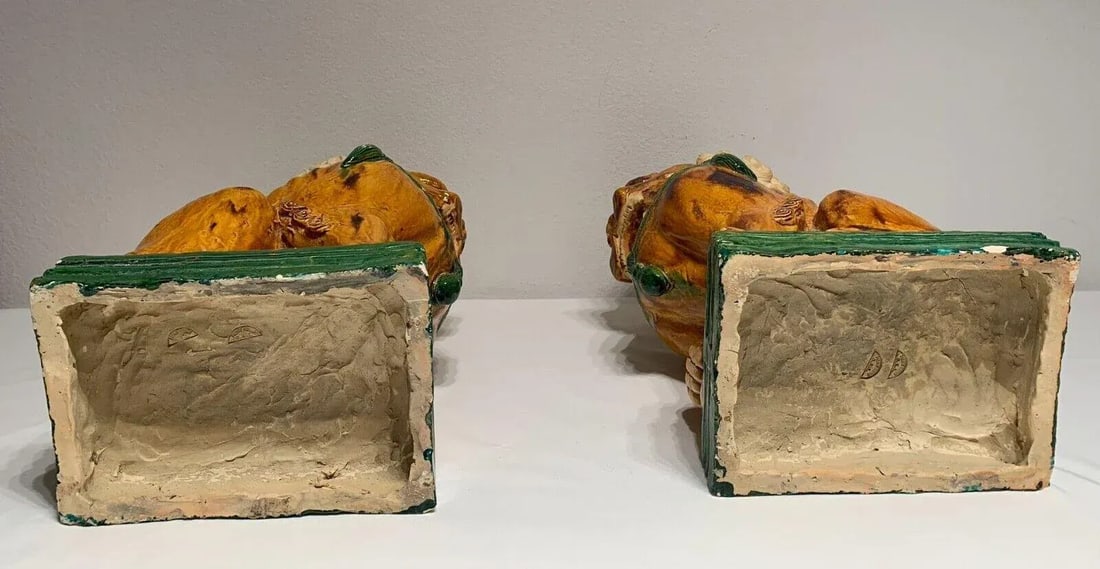 Antique Ceramic Glazed Pair of Foo Dogs - 7