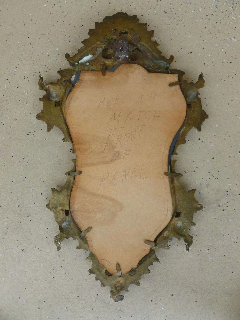 Turn of the Century Bronze Wall Mirror With Scrolled Cartouches - 2