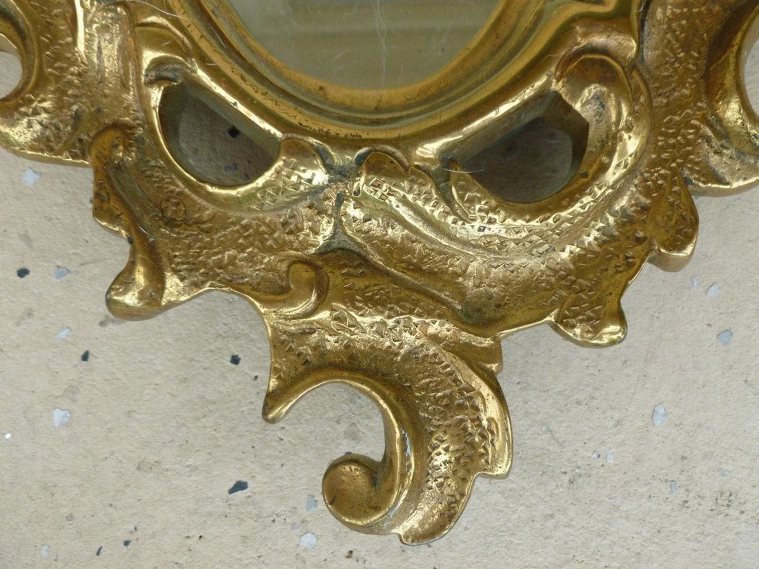 Turn of the Century Bronze Wall Mirror With Scrolled Cartouches - 4