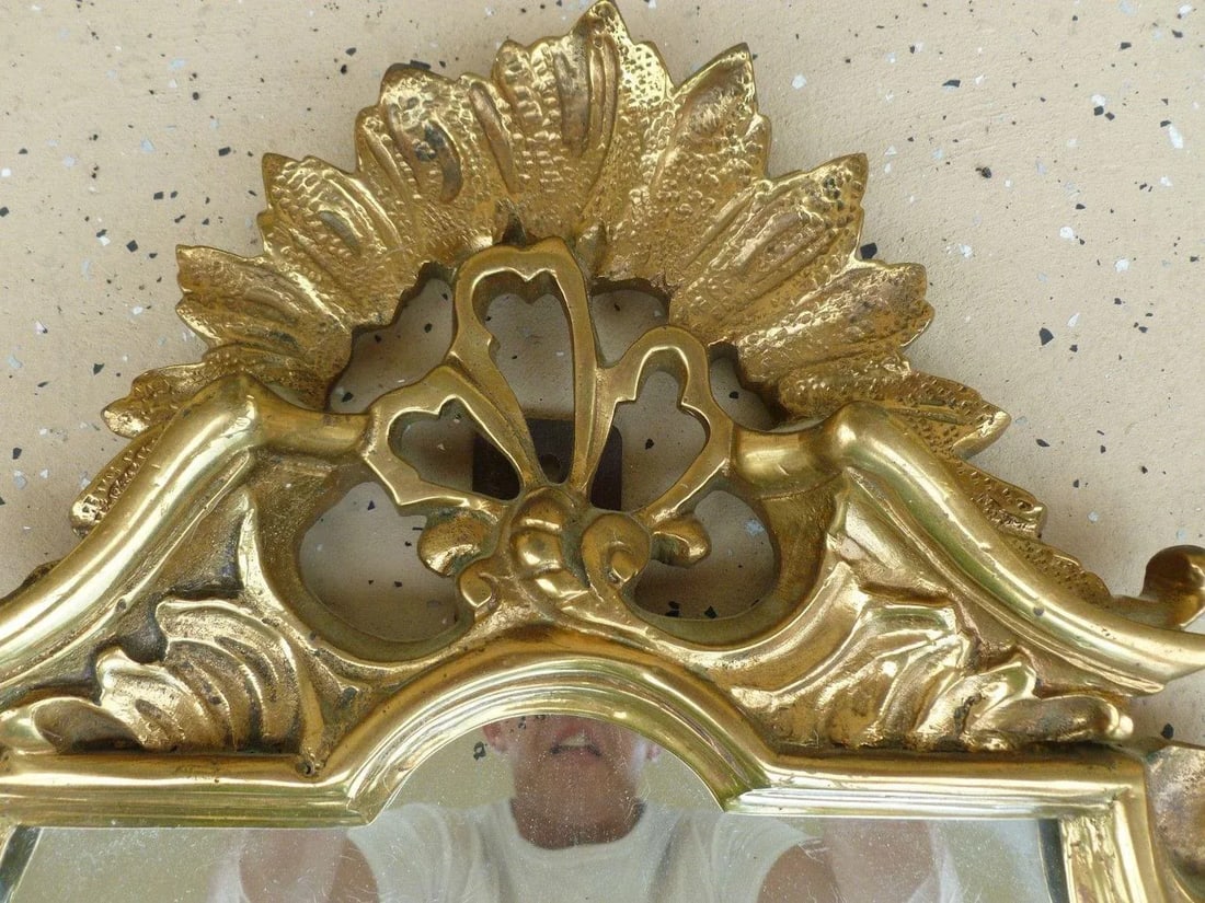 Turn of the Century Bronze Wall Mirror With Scrolled Cartouches - 5