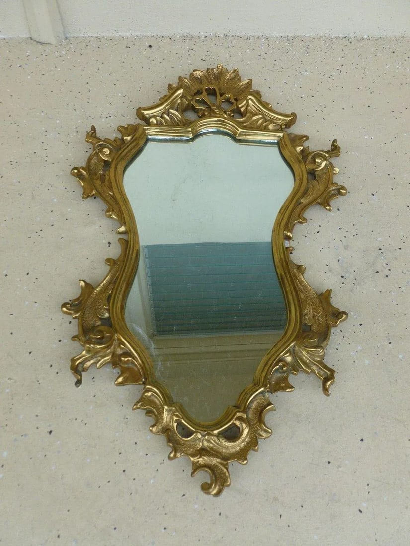 Turn of the Century Bronze Wall Mirror With Scrolled Cartouches - 6