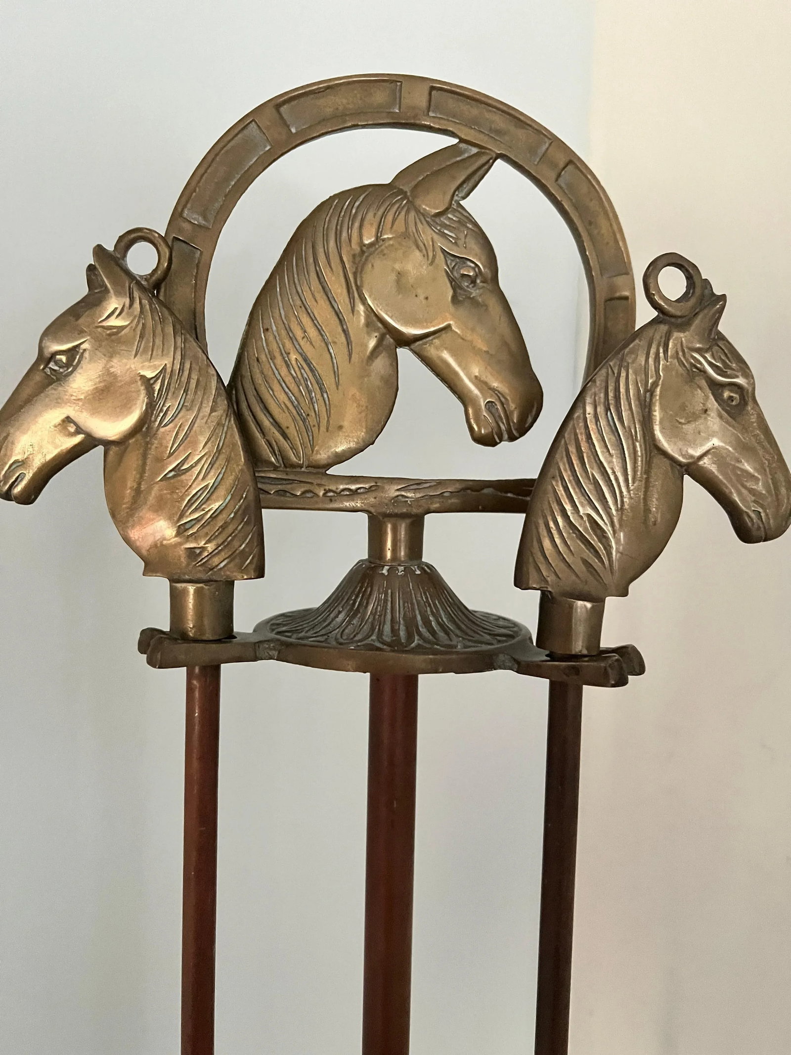 Solid Brass Fireplace Tools with Horse Head Handles & Stand - Set of 3 - 3