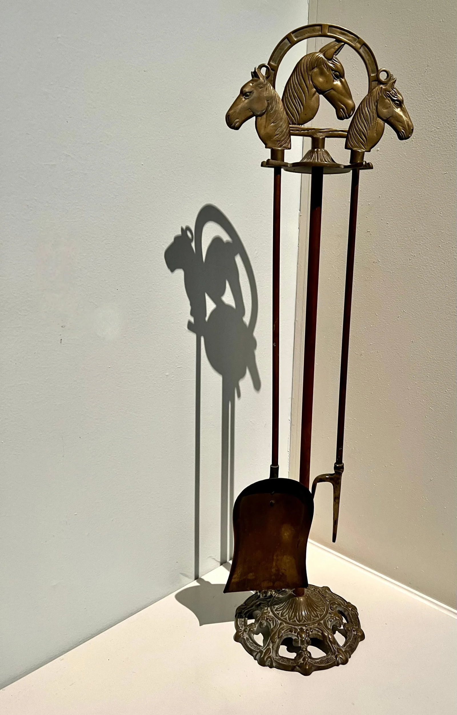 Solid Brass Fireplace Tools with Horse Head Handles & Stand - Set of 3 - 5