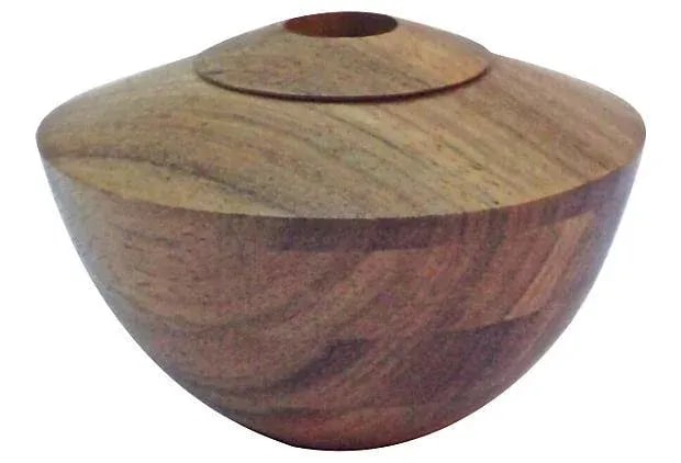 Vintage Turned Wood Vessel Vase: A vintage, turned wood vessel vase. Signed and marked "Gual Gien, Pasau-R-Afnica, 11" on the underside. Condition: Alterations: Original Condition Unaltered Imperfections: Some Imperfections