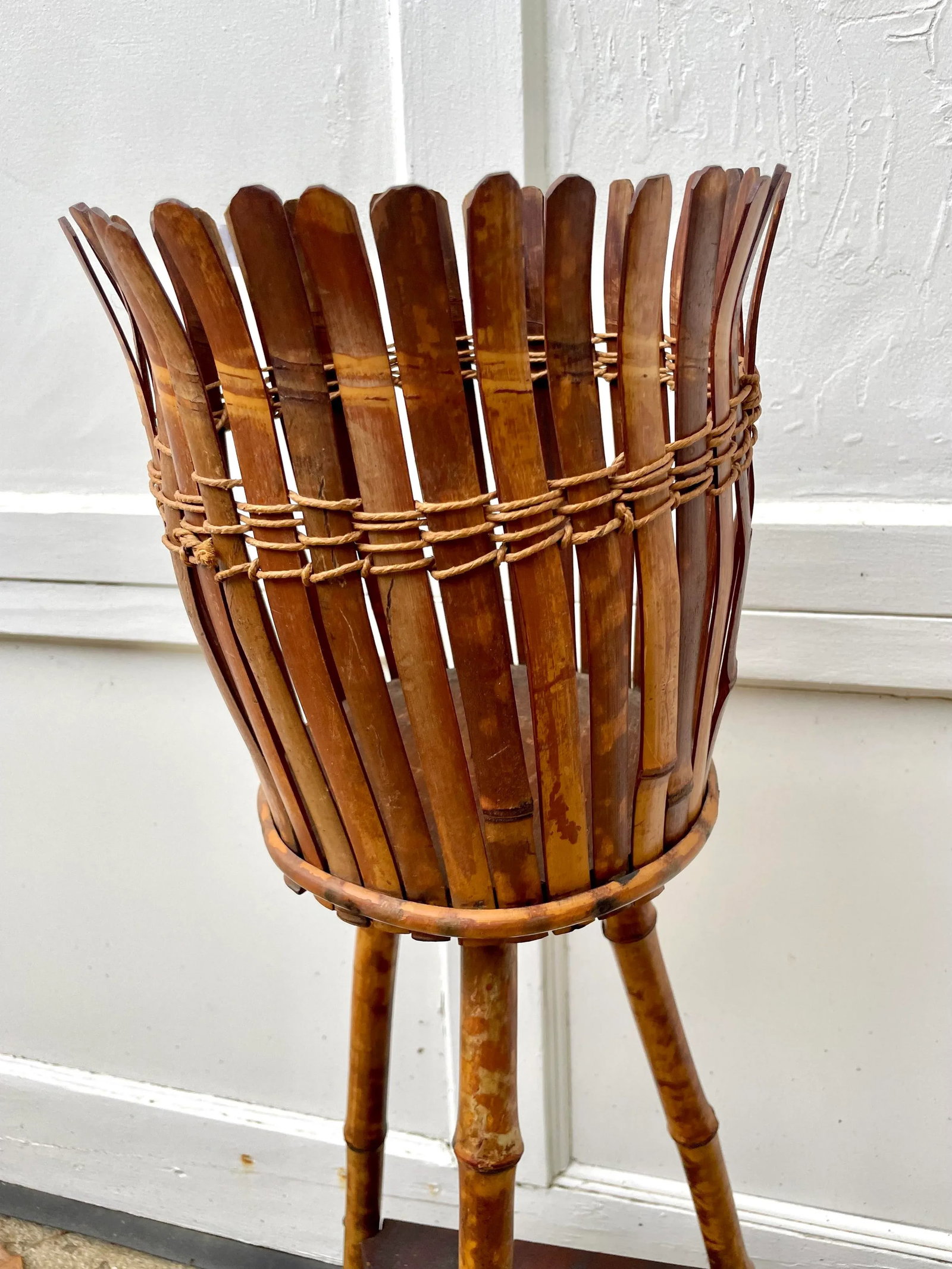 Antique Burnt Bamboo Plant Stand - 3