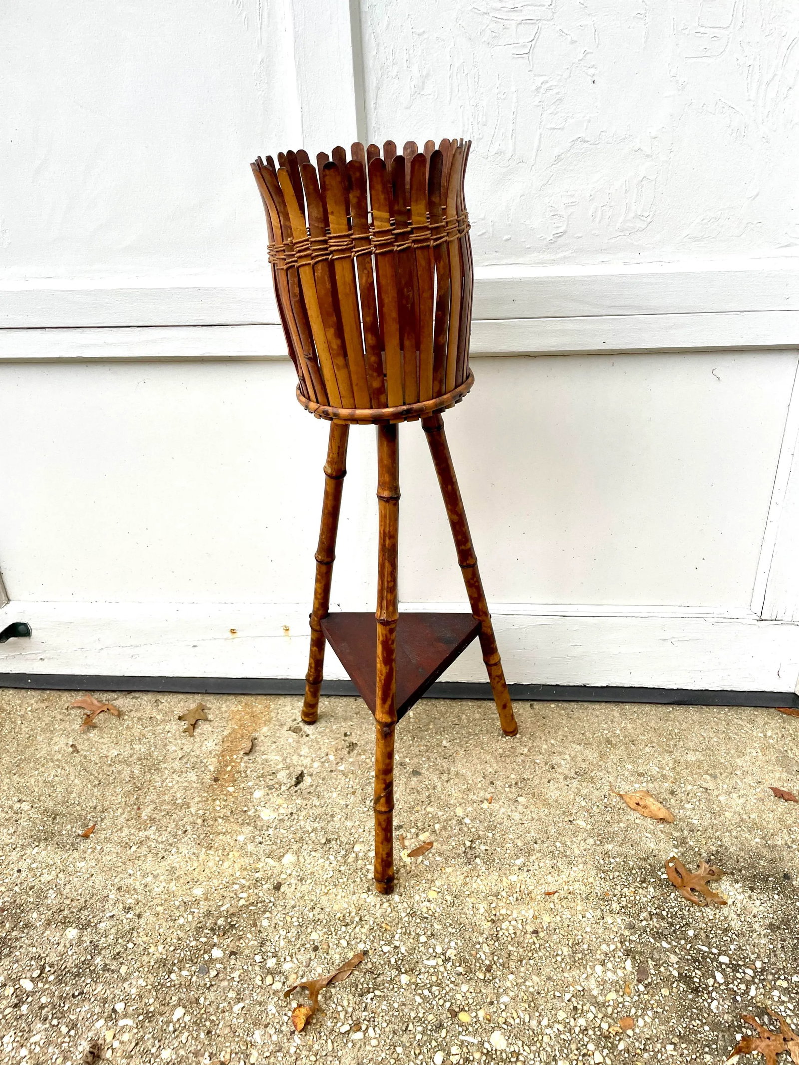 Antique Burnt Bamboo Plant Stand - 4