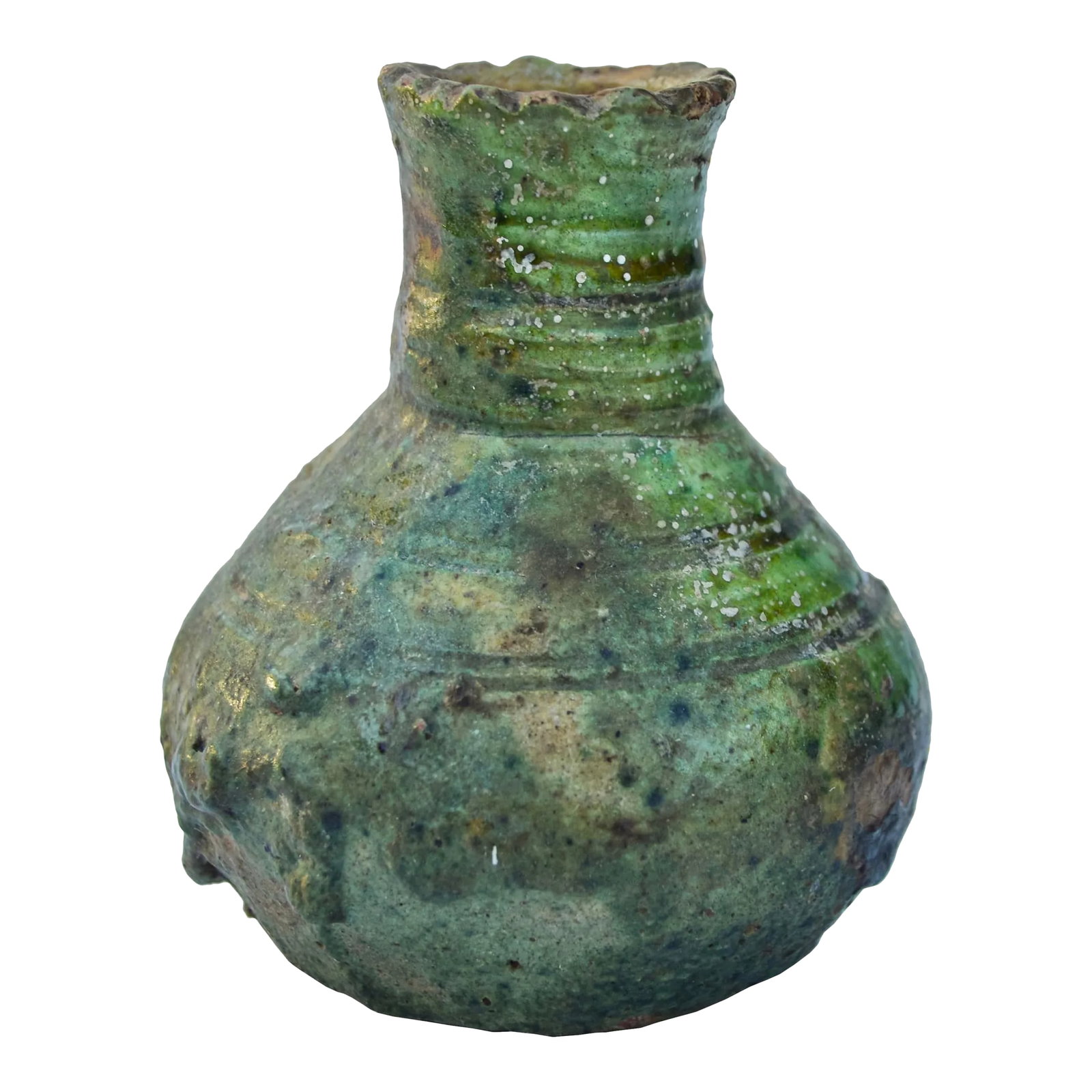 Antique Handmade Moroccan Green-Glazed Ceramic Vase: Antique handcrafted and glazed Moroccan green ceramic vase with ornate details. This beautiful vase ships within 1-2 business days from purchase, and to be received within 2-4 business days from
