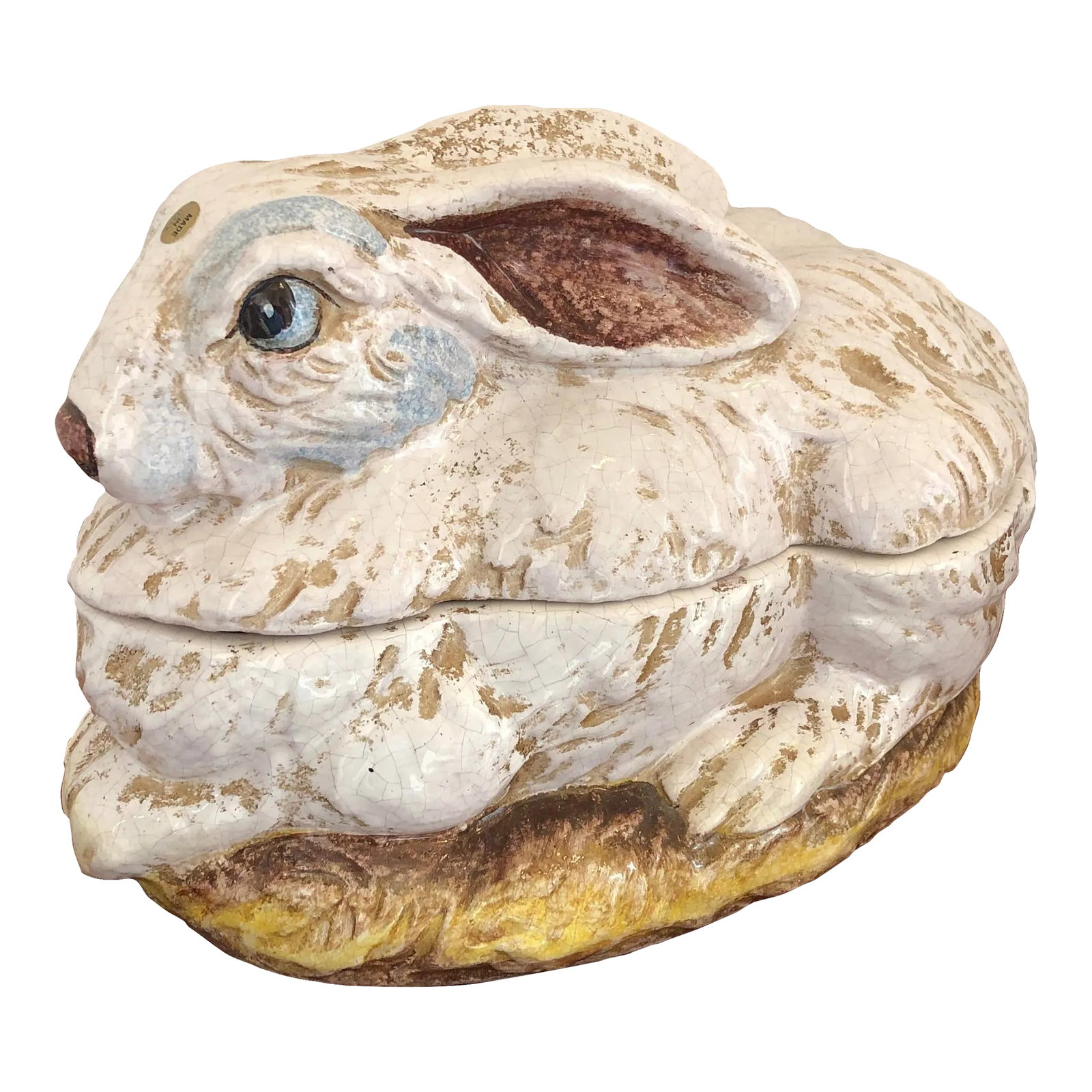 1990s Italian Hand Painted Ceramic Rabbit Cookie Jar, Garden Veggies: Hand Painted Ceramic Rabbit Cookie/Ginger Jar. Created in Italy. Condition: Alterations: Original Condition Unaltered Imperfections: Some Imperfections Condition Notes: Excellent condition, never