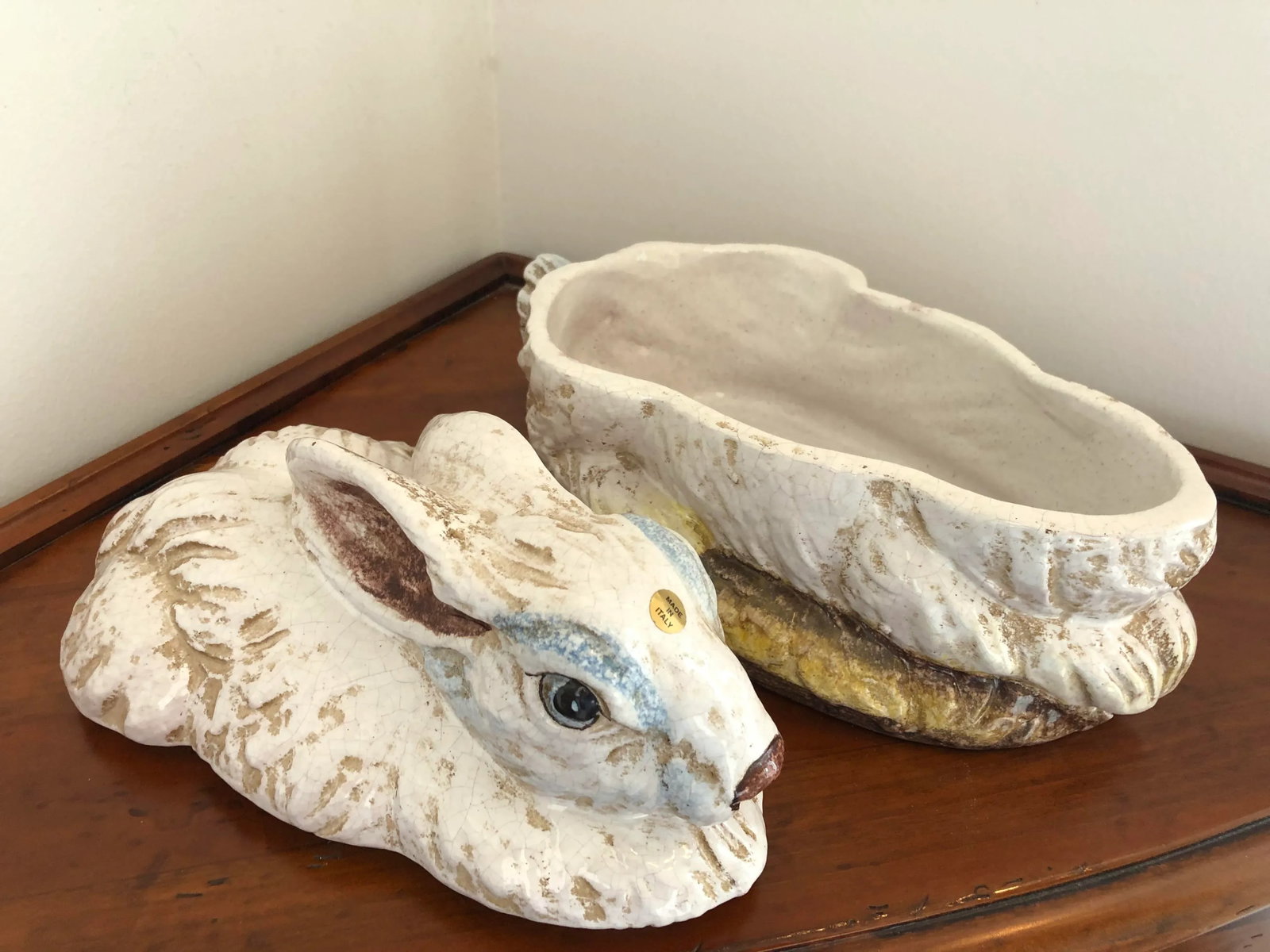 1990s Italian Hand Painted Ceramic Rabbit Cookie Jar, Garden Veggies - 2