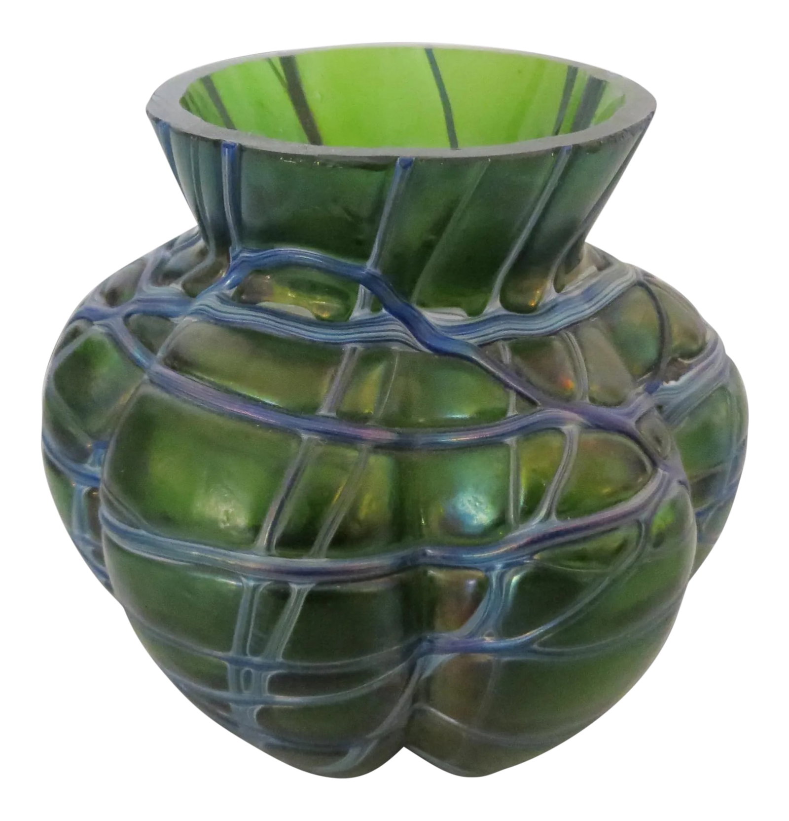 Early 20th Century Art Glass Vase: Beautiful art glass in green, blue and purple. The piece is from the early 20th century. Condition: Alterations: Original Condition Unaltered Imperfections: Some Imperfections Condition Notes: