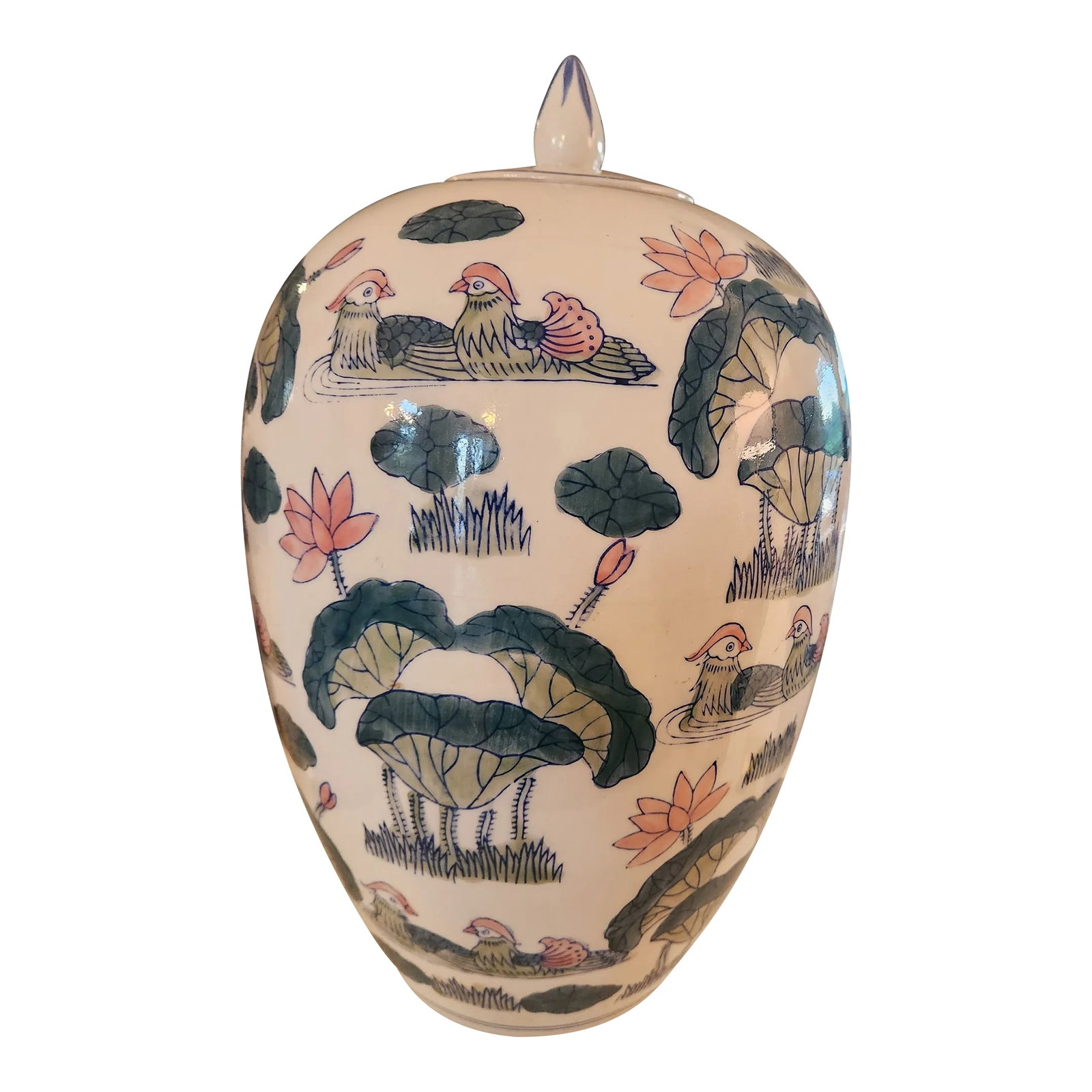 Vintage Large Chinese Jar With Lid: Beautifully painted large jar with lid(URN) Bird and Flower motif Weight 5.2 (lbs) Condition: Alterations: Original Condition Unaltered Imperfections: Some Imperfections Condition Notes: Excellent
