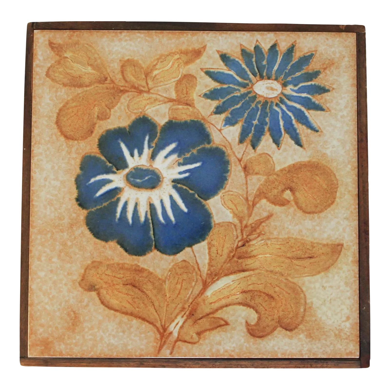 Vintage Floral Tile & Wood Trivet: Vintage wood and tile trivet with floral motif. No makers mark. Some light age wear to wood. Condition: Alterations: Original Condition Unaltered Imperfections: Some Imperfections Condition Notes: