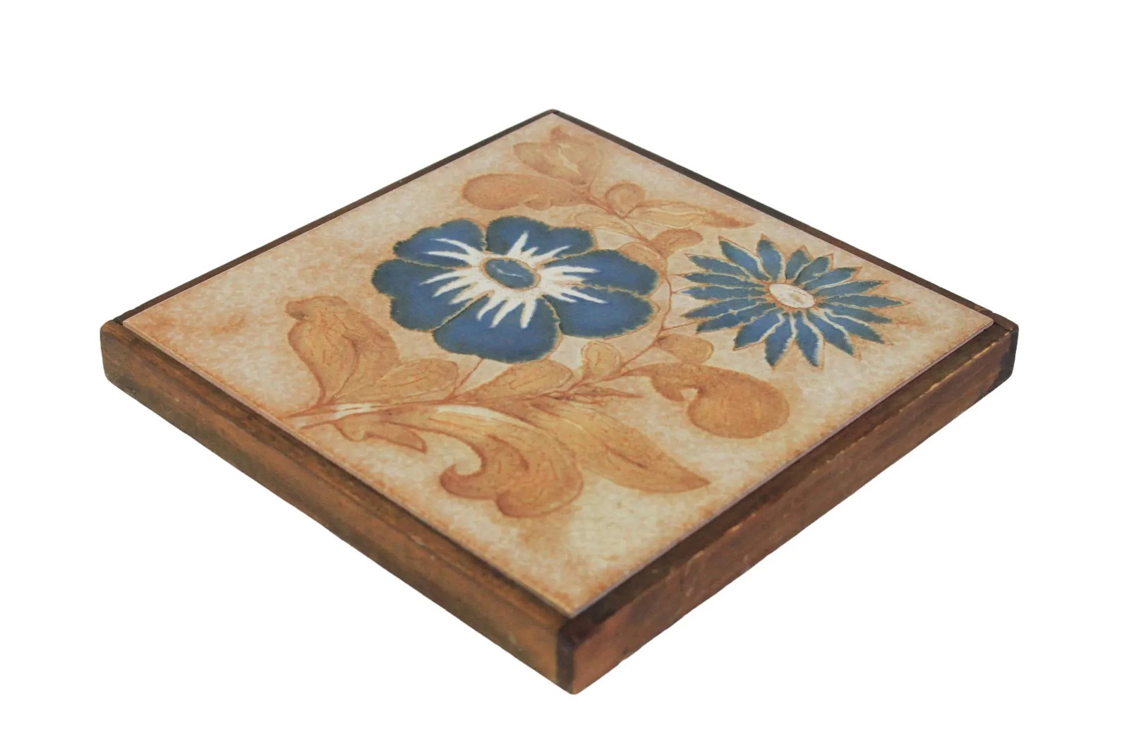 Vintage Floral Tile & Wood Trivet - 2