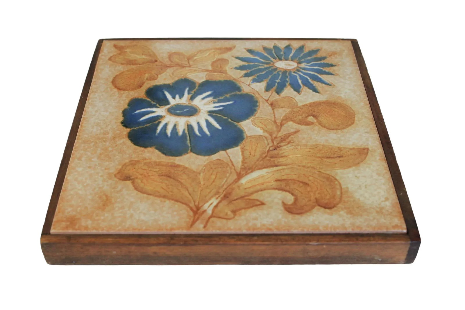 Vintage Floral Tile & Wood Trivet - 3