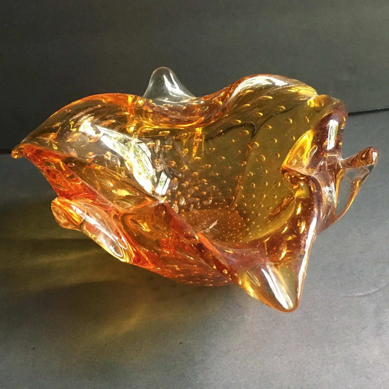 1950s Mid-Century Modern Amber Murano Glass Organic Shaped Bowl - 2