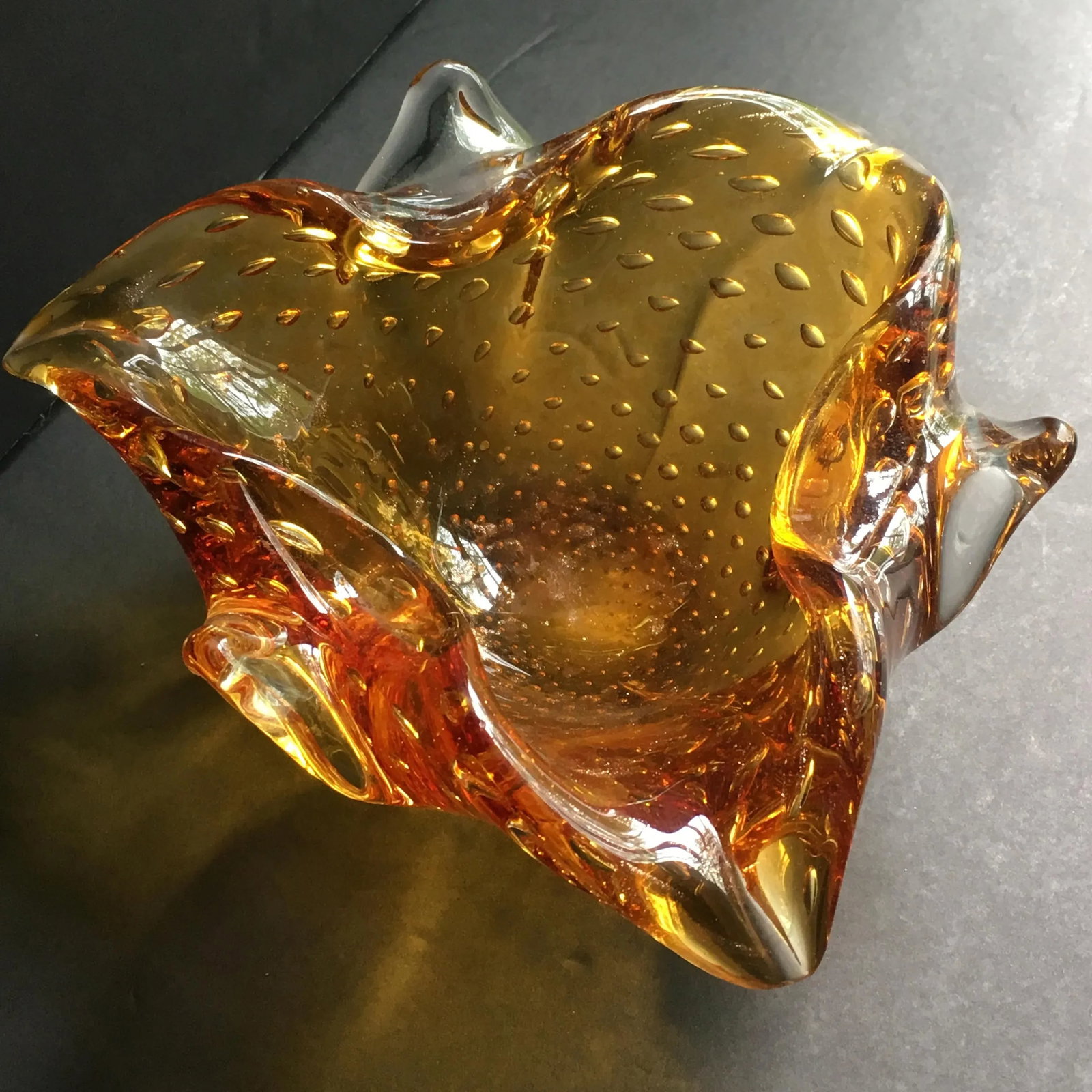 1950s Mid-Century Modern Amber Murano Glass Organic Shaped Bowl - 3