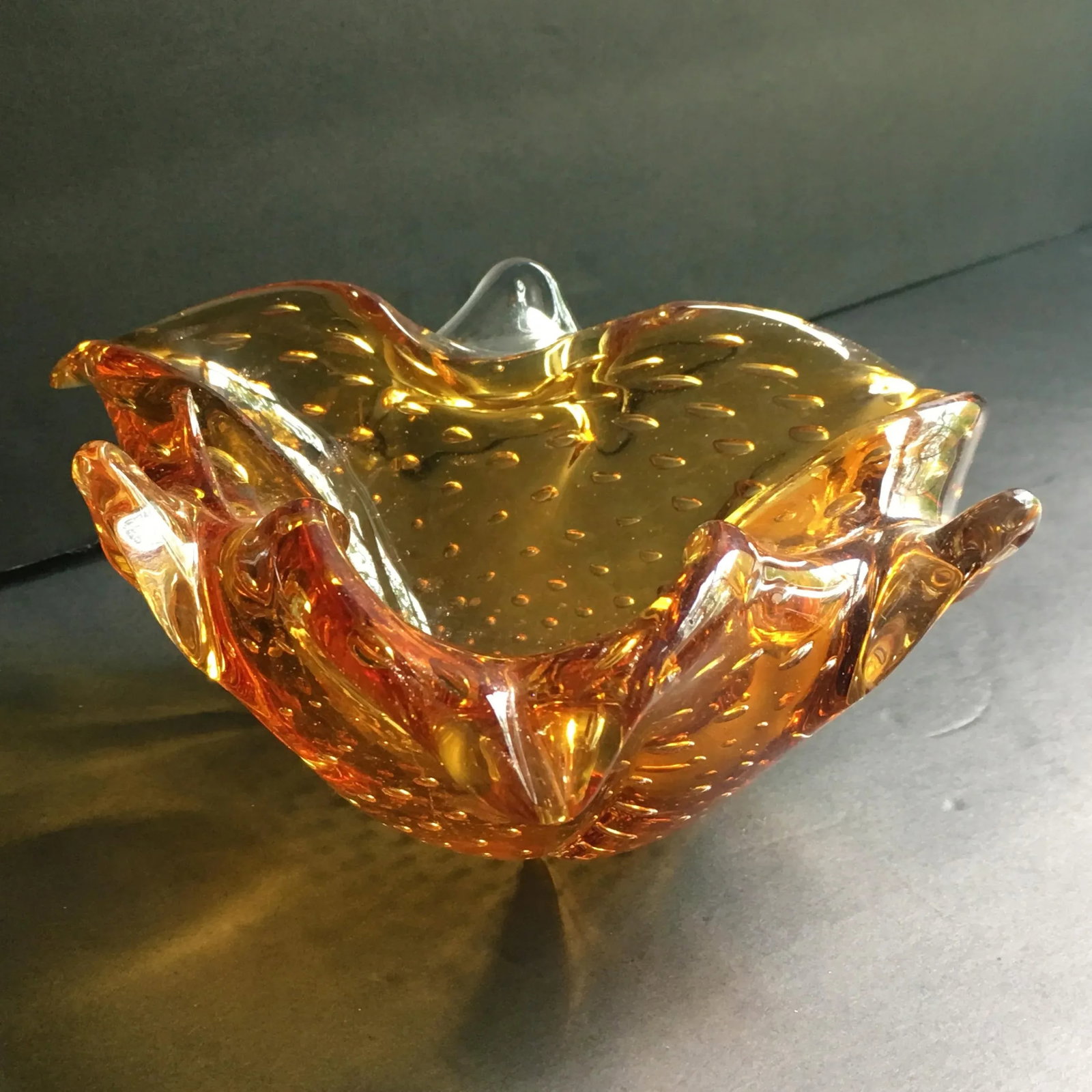 1950s Mid-Century Modern Amber Murano Glass Organic Shaped Bowl - 4